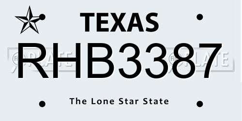 RHB3387 Texas License Plate