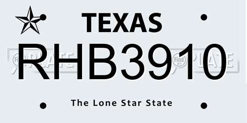 RHB3910 Texas License Plate