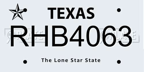 RHB4063 Texas License Plate