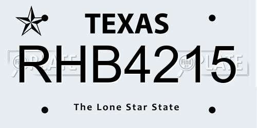 RHB4215 Texas License Plate