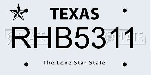 RHB5311 Texas License Plate
