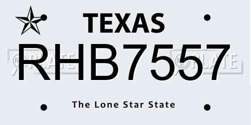 RHB7557 Texas License Plate