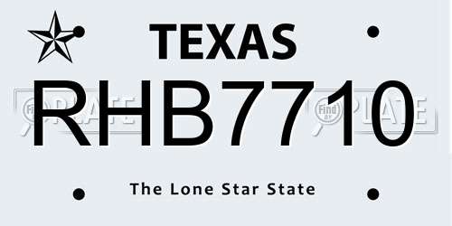 RHB7710 Texas License Plate