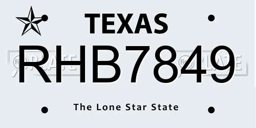 RHB7849 Texas License Plate