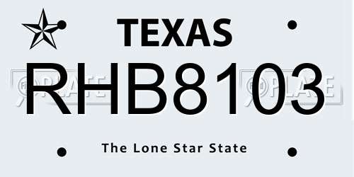 RHB8103 Texas License Plate