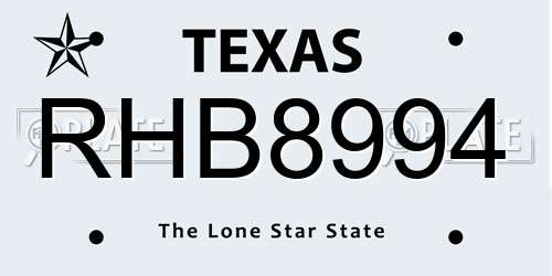 RHB8994 Texas License Plate