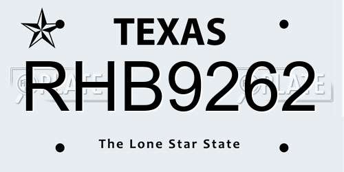 RHB9262 Texas License Plate