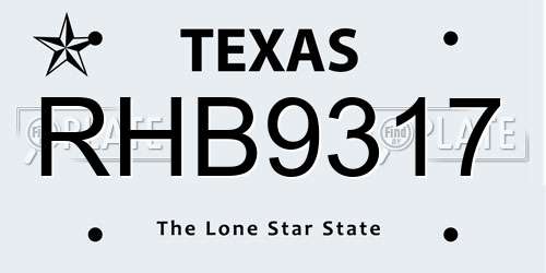 RHB9317 Texas License Plate
