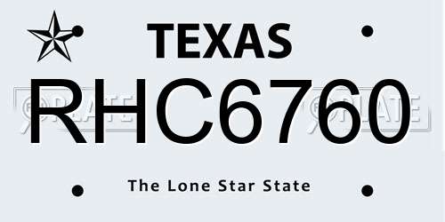 RHC6760 Texas License Plate