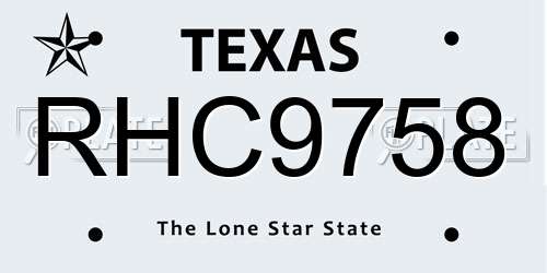 RHC9758 Texas License Plate