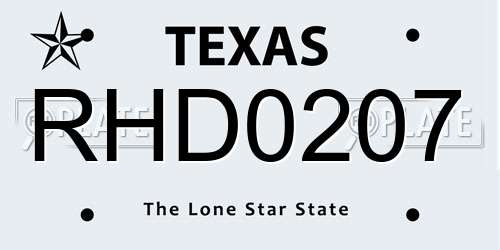 RHD0207 Texas License Plate