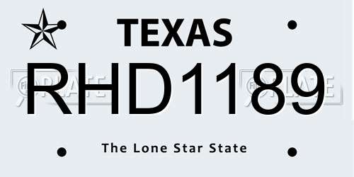 RHD1189 Texas License Plate