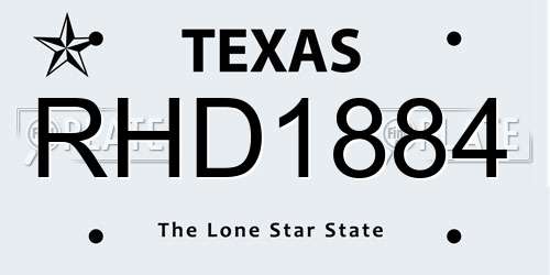 RHD1884 Texas License Plate
