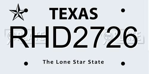 RHD2726 Texas License Plate