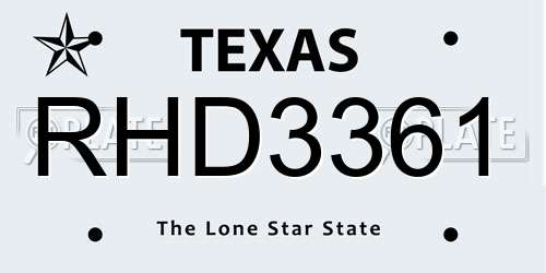 RHD3361 Texas License Plate