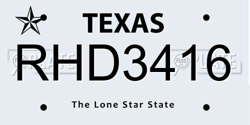 RHD3416 Texas License Plate