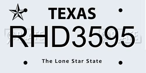 RHD3595 Texas License Plate