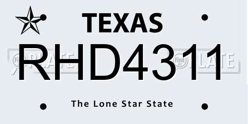 RHD4311 Texas License Plate