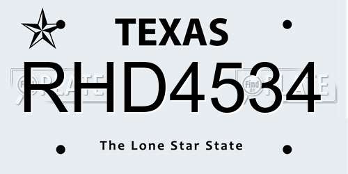 RHD4534 Texas License Plate