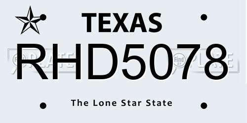 RHD5078 Texas License Plate