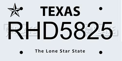 RHD5825 Texas License Plate