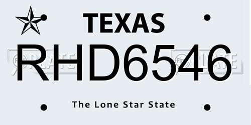 RHD6546 Texas License Plate