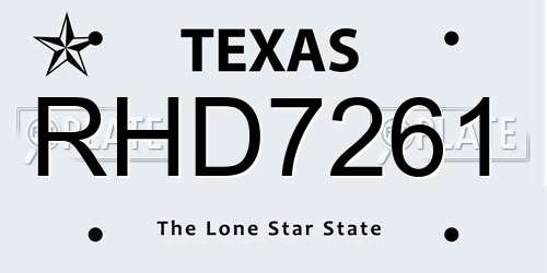 RHD7261 Texas License Plate