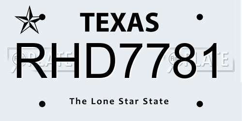 RHD7781 Texas License Plate