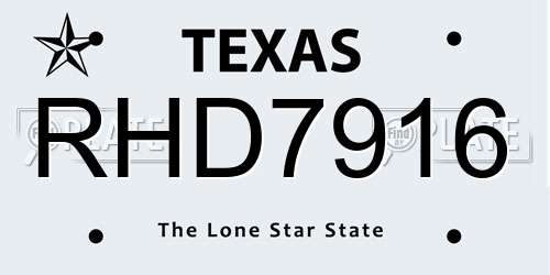 RHD7916 Texas License Plate