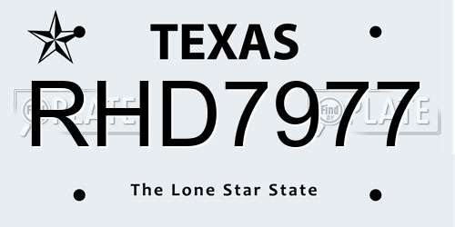 RHD7977 Texas License Plate