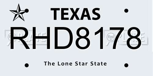 RHD8178 Texas License Plate