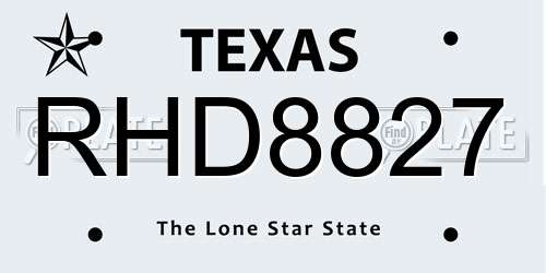 RHD8827 Texas License Plate