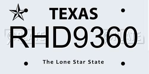 RHD9360 Texas License Plate