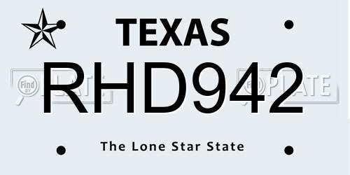 RHD942 Texas License Plate