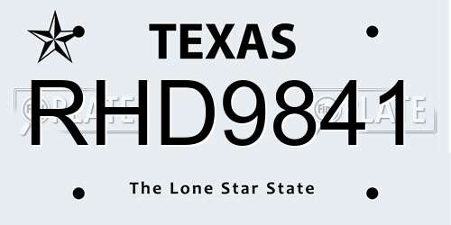 RHD9841 Texas License Plate