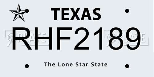 RHF2189 Texas License Plate