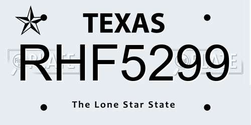 RHF5299 Texas License Plate
