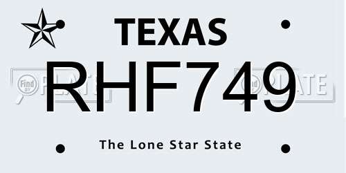 RHF749 Texas License Plate