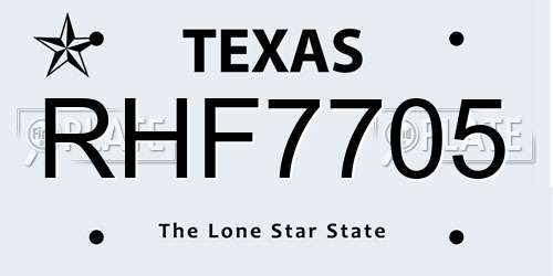 RHF7705 Texas License Plate