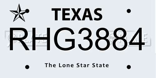 RHG3884 Texas License Plate