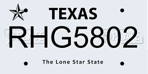 RHG5802 Texas License Plate