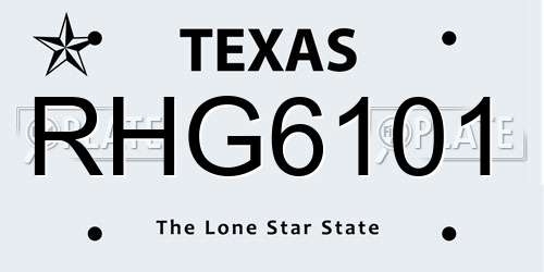 RHG6101 Texas License Plate