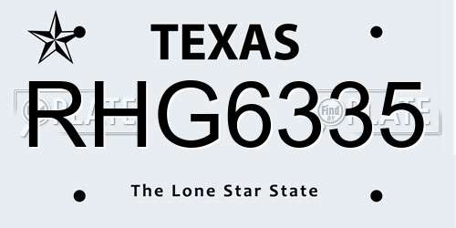 RHG6335 Texas License Plate