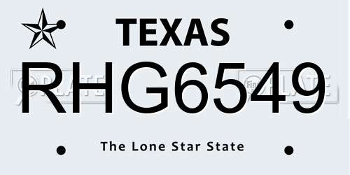RHG6549 Texas License Plate