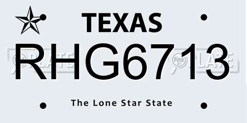 RHG6713 Texas License Plate