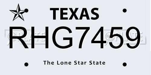 RHG7459 Texas License Plate