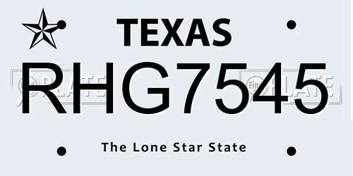 RHG7545 Texas License Plate