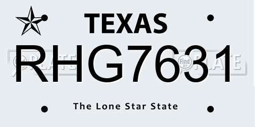 RHG7631 Texas License Plate
