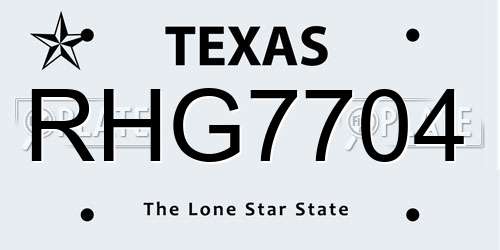 RHG7704 Texas License Plate