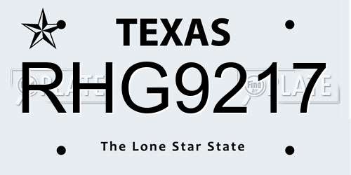 RHG9217 Texas License Plate
